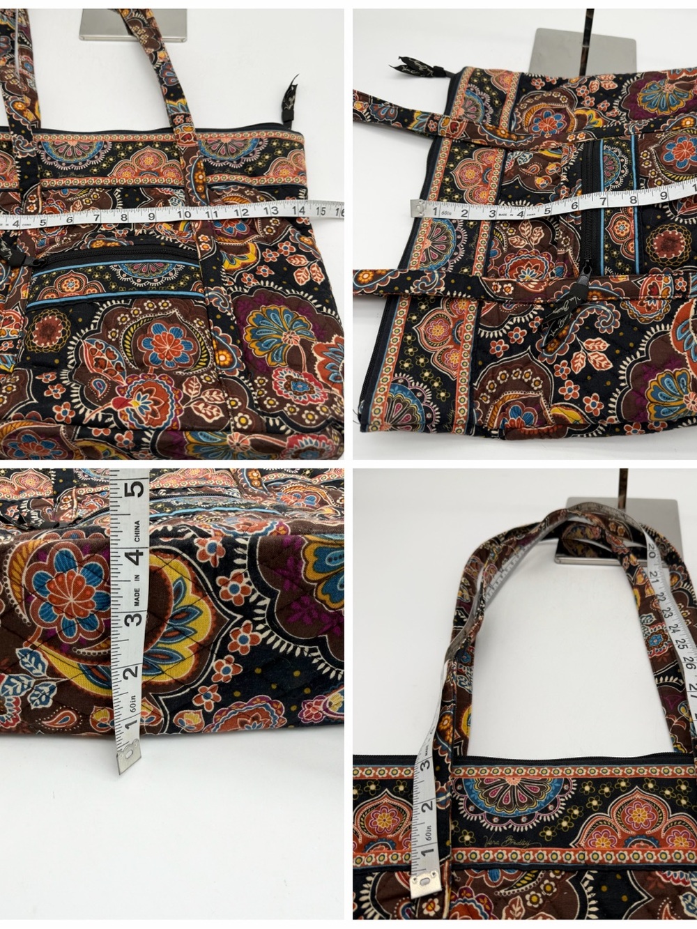Vera Bradley Kesington Print Floral Paisley Tote Shoulder Bag Brown Black Zip - Picture 7 of 7